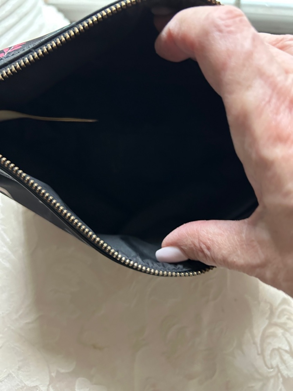 kate spade Black Floral Nylon Cosmetic Travel Pouch with Pink & Cream Blooms - Picture 6 of 6